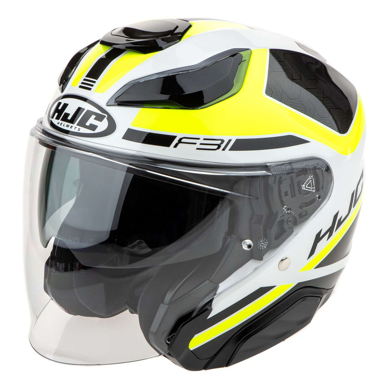 Casque jet HJC F31 Ceron MC3H blanc/noir/jaune fluo brillant