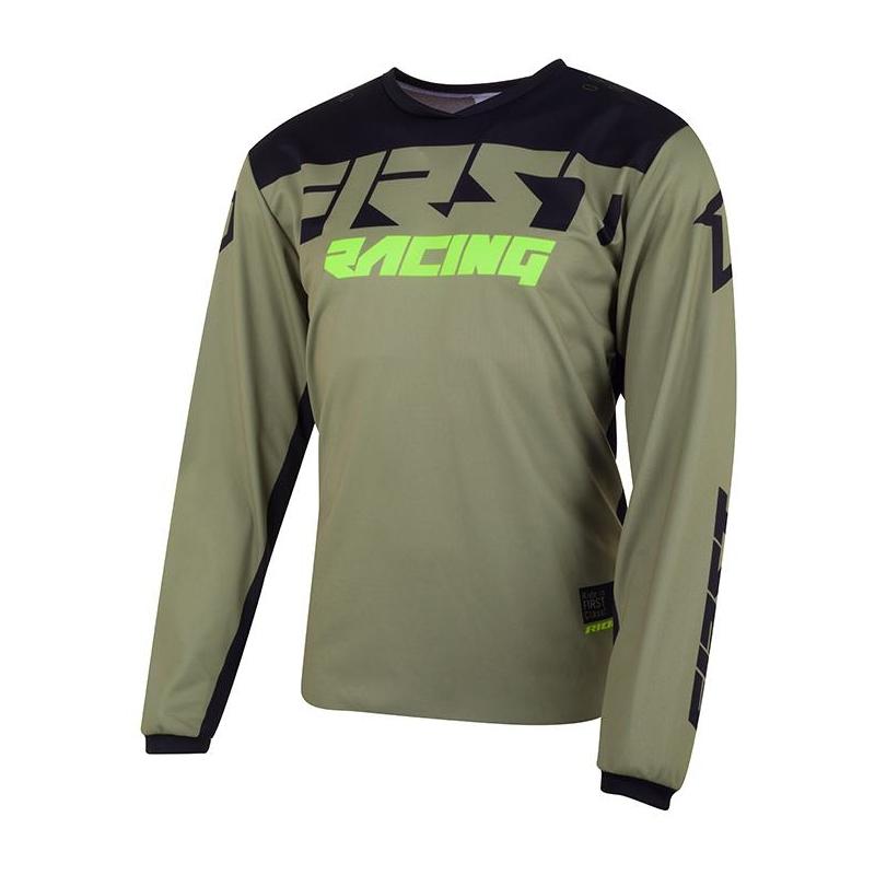 Maillot cross First Racing Data Evo kaki/noir/jaune fluo- S