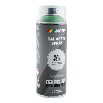 Bombe peinture Vert mai brillant acrylique RAL 6017 Motip 400 ml M07143