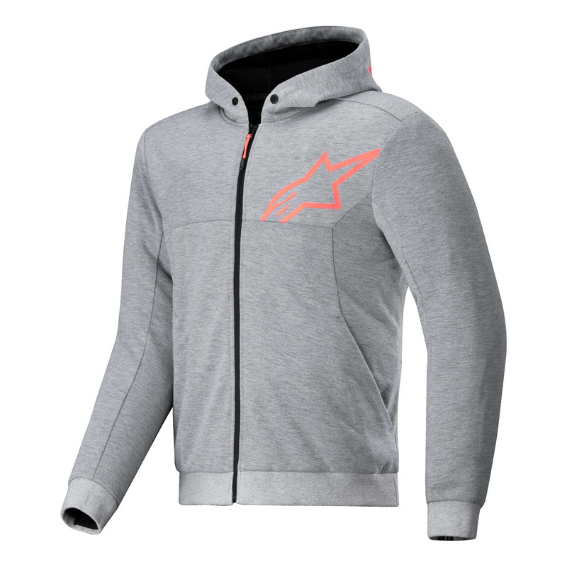 Sweat moto à capuche Alpinestars Chrome V2 Sport gray heather/red fluo