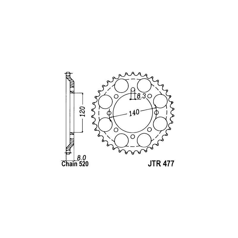 Couronne JT Sprockets Acier pas 520 43 dents - Pour Kawasaki KLR 600 8