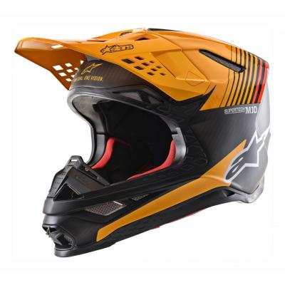 Casque cross Alpinestars Supertech S-M10 Alloy mat/brillant noir carbone/orange