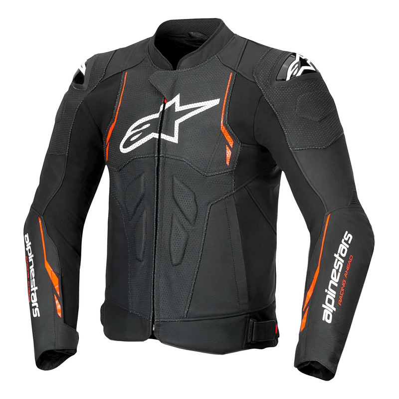 Blouson cuir Alpinestars Dusk Airflow black/red fluo