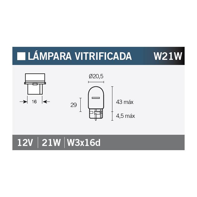 Ampoule - W21W - Standard - 12V - 21W - Type de culot: W3x16d