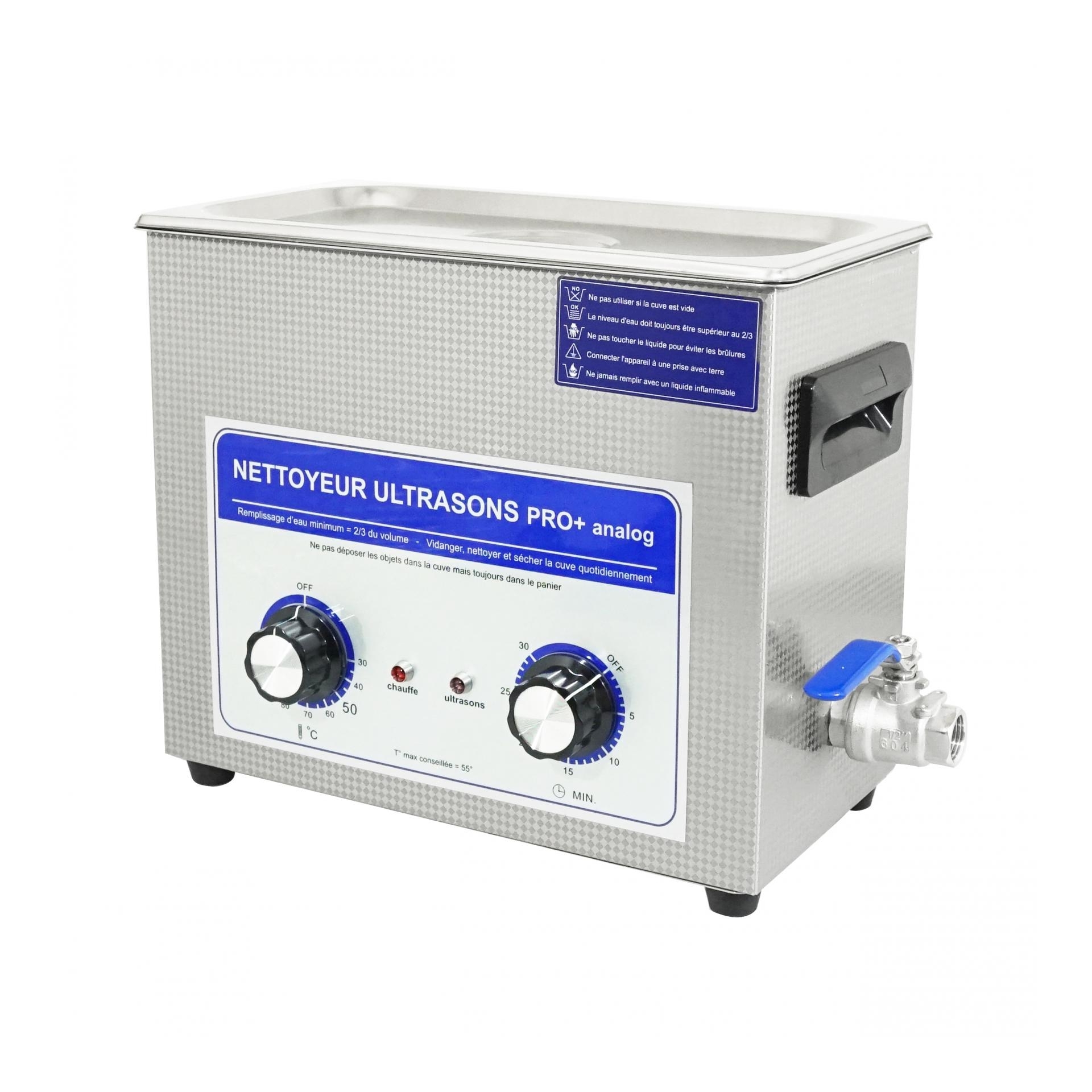 Nettoyeur / bac ultrason 6 litres analogique 180 watts avec vanne de  vidange 300x150x150mm - Bikle
