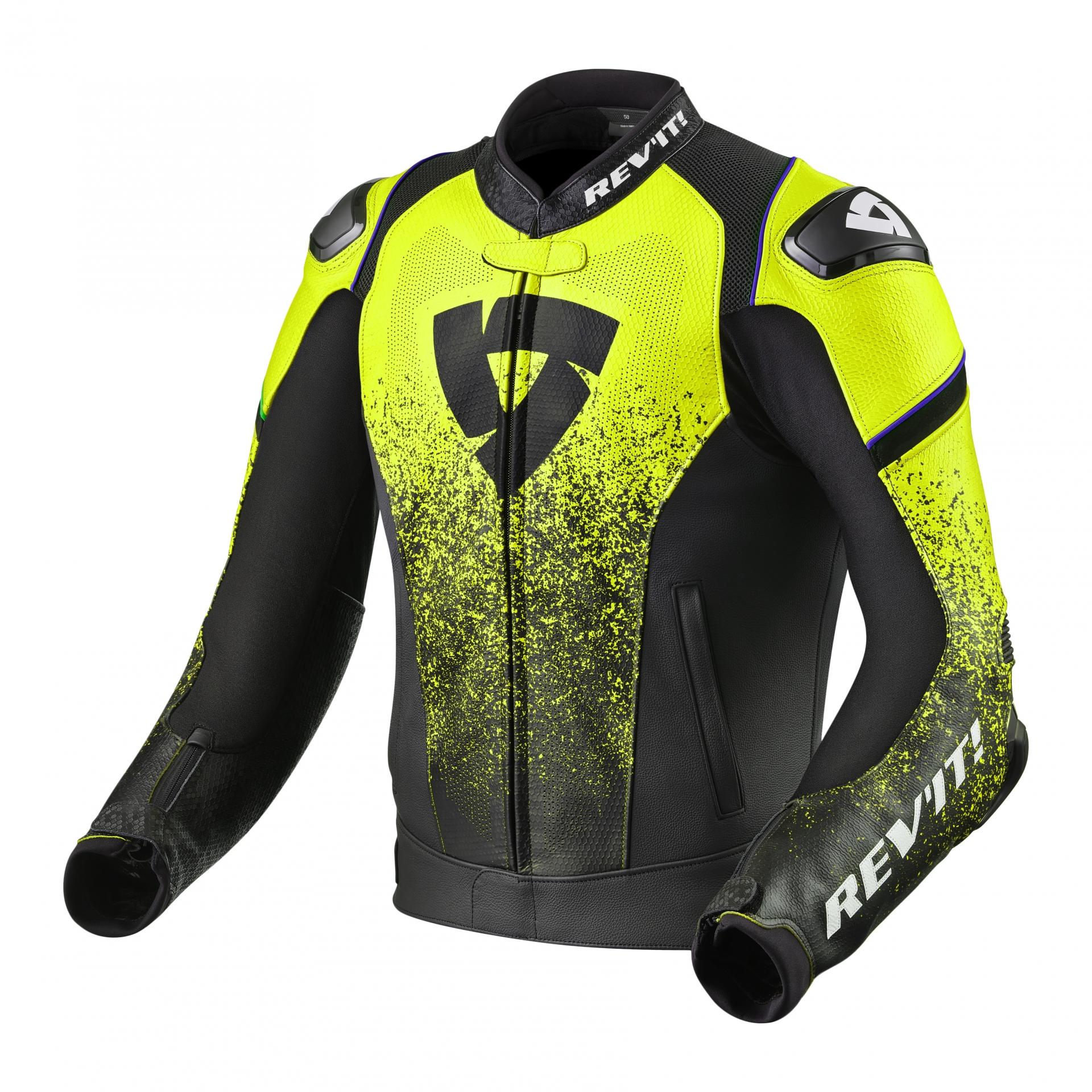 Blouson cuir Rev'it Quantum noirjaune fluo Équipement Blouson cuir Rev'it Quantum noirjaune fluo Équipement