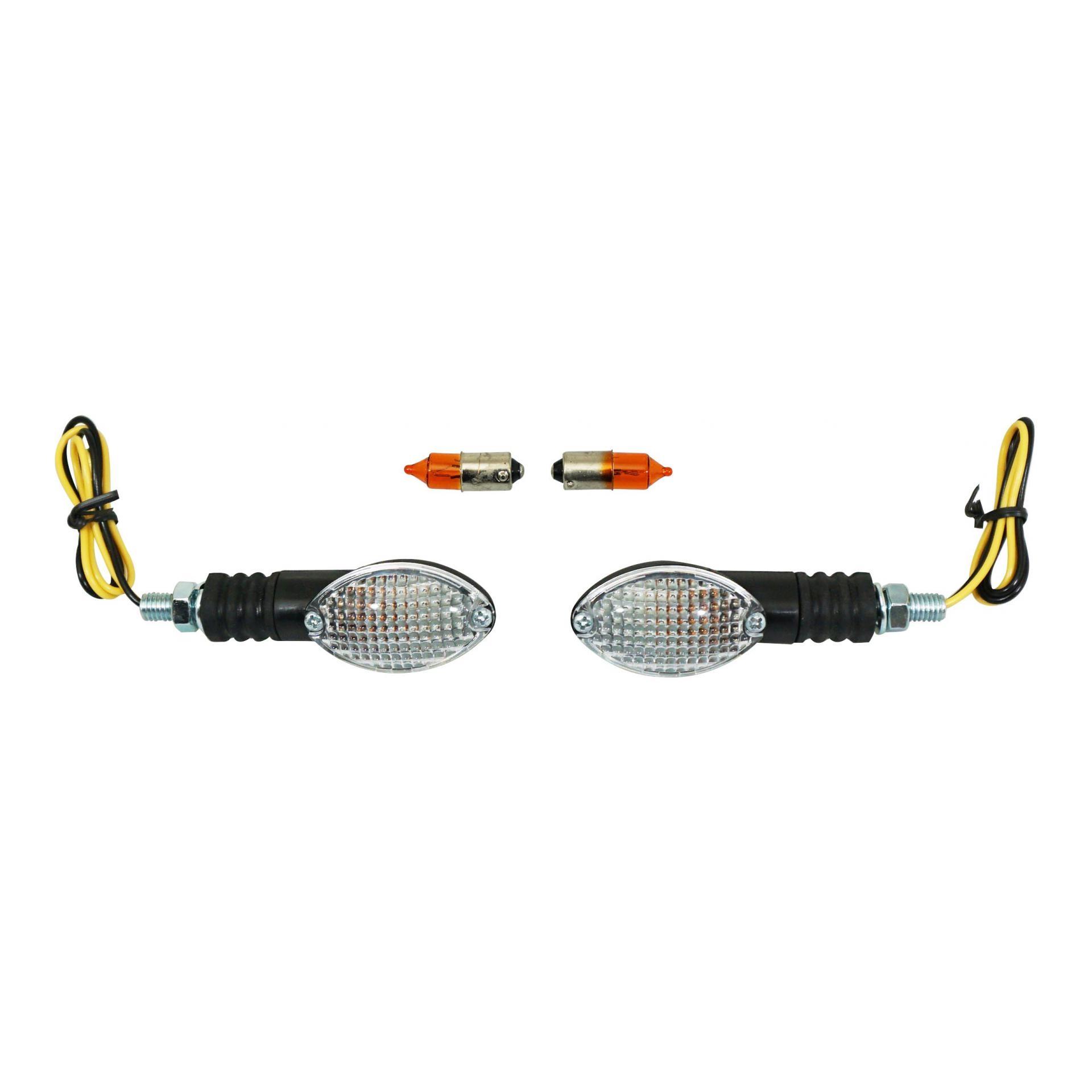 Clignotants Replay mini ovale transparent/carbone avec 2 LED orange -  Pièces Electrique sur La Bécanerie