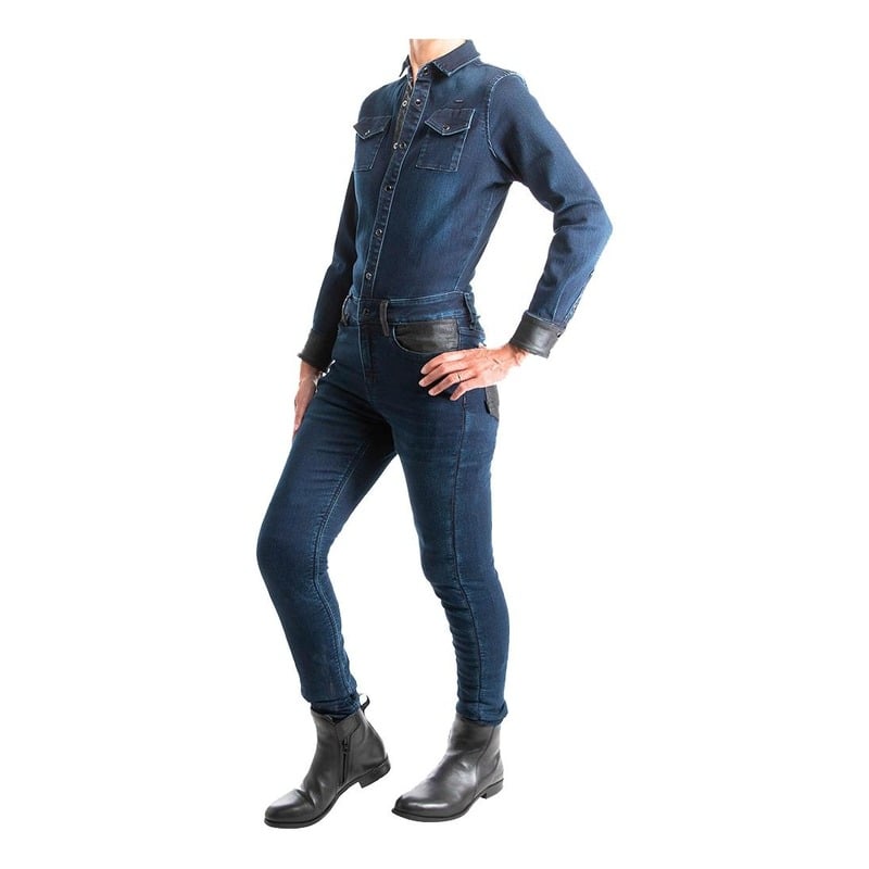 Combinaison jean moto femme Overlap Tess bleu dark CE