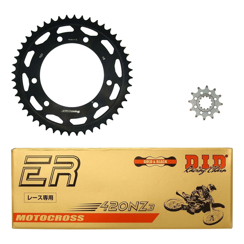 Kit chaîne DID type TT attache rapide pour Rieju 50 SMX 01-02 couronn