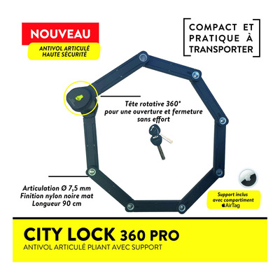 Antivol articulé City Lock 360 Pro 90cm avec support