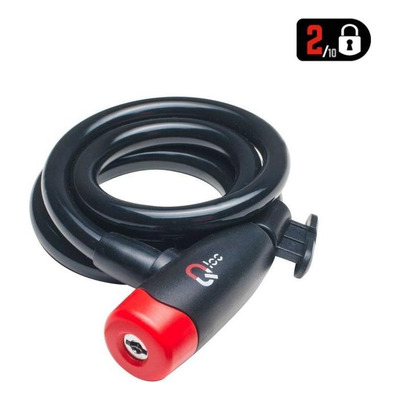 Antivol câble à spirale Ø10 à clé Qloc 1500mm avec support - noir/rouge