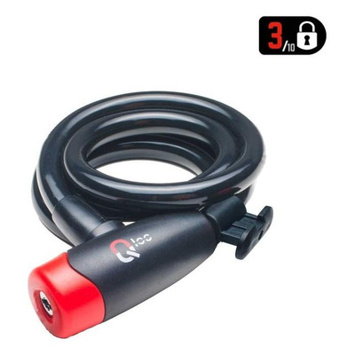 Antivol câble à spirale Ø12 à clé Qloc 1800mm avec support - noir/rouge