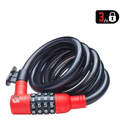 Antivol câble à spirale Ø12 à code Qloc 1500mm avec support - noir/rouge