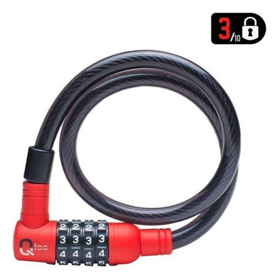 Antivol câble à spirale Ø12 à code Qloc 650mm - noir/rouge