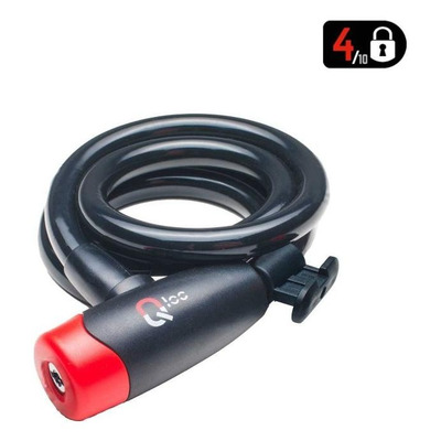 Antivol câble à spirale Ø15 à clé Qloc 1500mm avec support - noir/rouge