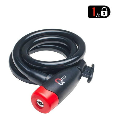 Antivol câble à spirale Ø8 à clé Qloc 1500mm avec support - noir/rouge