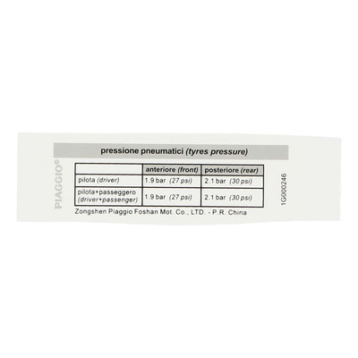 Autocollant de pression de pneu d'origine 1G000246 Piaggio Zip 50 4t 2018-24