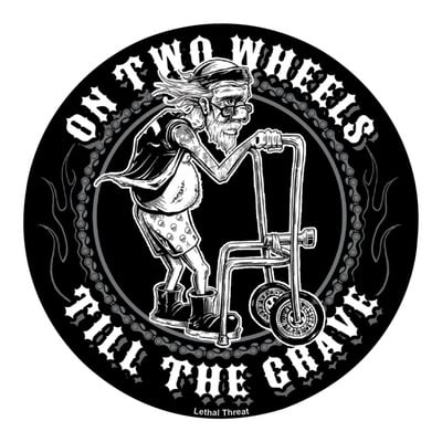 Autocollant Lethal Threat on two wheels til the grave 60x80 mm