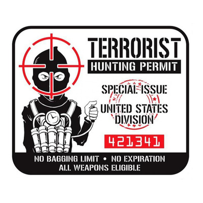 Autocollant Lethal Threat terrorist hunting permit 60x80 mm