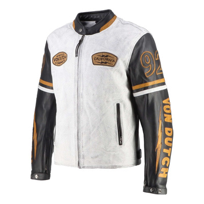 Blouson cuir Von Dutch x Helstons California Men Air blanc/noir/gold