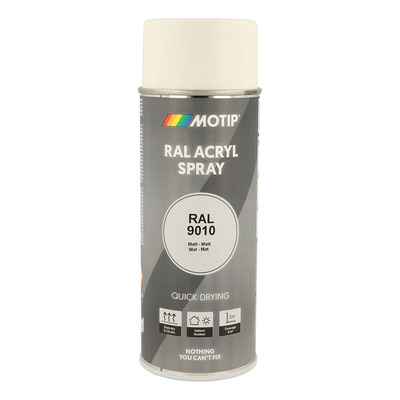Bombe de peinture Motip RAL9010 Blanc pur mat 400 ml