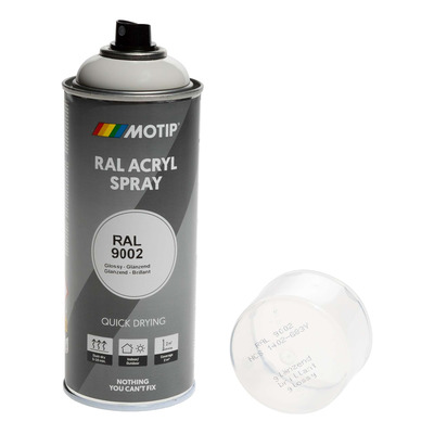 Bombe peinture Blanc gris brillant acrylique RAL 9002 Motip 400 ml M07046