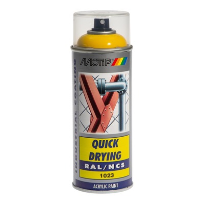 Bombe peinture Jaune signalisation brillant acrylique RAL 1023 Motip 400 ml M07071