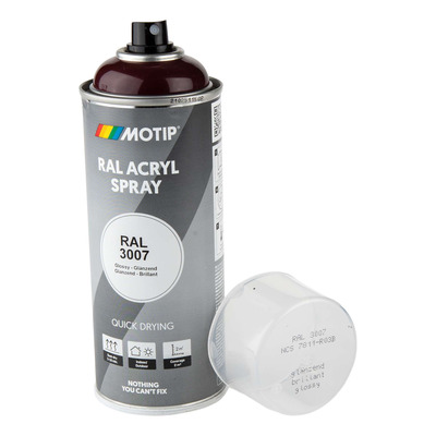 Bombe peinture Rouge noir brillant acrylique RAL 3007 Motip 400 ml M07103