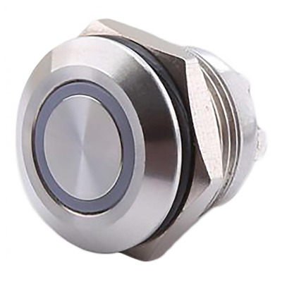 Bouton poussoir inox Highsider avec anneau lumineux blanc LED ØM12
