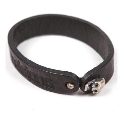 Bracelet cuir Helstons Skull argent/noir