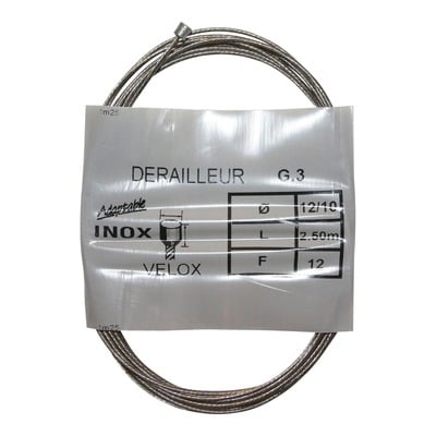 Câble de dérailleur vélo Velox Inox pour Shimano Ø12/10 (2,50m - boite de 25 câbles)