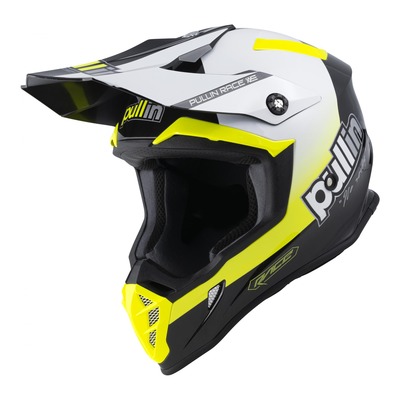 Casque cross Pull-in Race jaune fluo/blanc/noir brillant