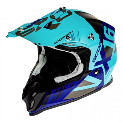 Casque cross Scorpion VX-16 Air Mach bleu/argent mat