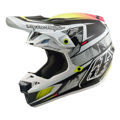 Casque cross Troy Lee Designs SE5 Carbon MIPS Lined Up blanc
