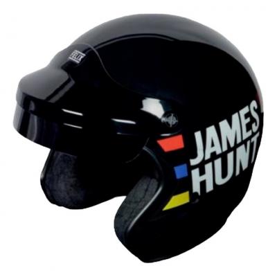 Casque jet Felix Motocyclette James Hunt Replica noir/triples bandes