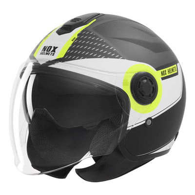 Casque jet Nox N182 Round noir mat/jaune