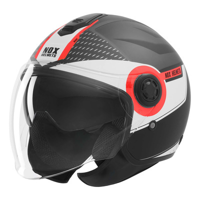 Casque jet Nox N182 Round noir mat/rouge