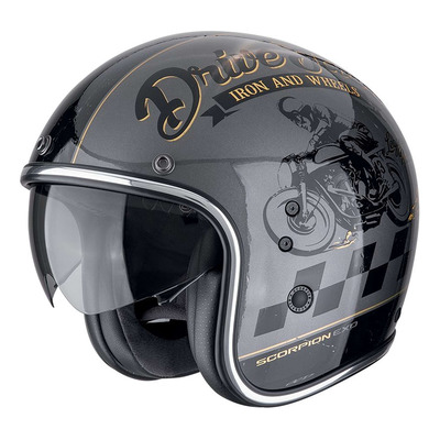 Casque jet Scorpion Belfast Evo Drive Fast silver/black/gold