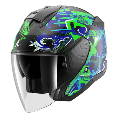 Casque jet Shark Skwal Jet Franz black/green/blue mat