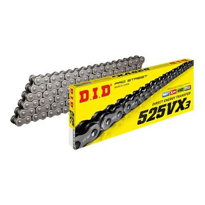 Chaîne de transmission DID 525VX3 120 maillons acier avec attache à riveter