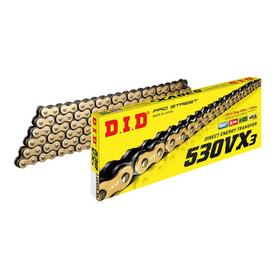 Chaîne de transmission DID 530VX3 112 maillons or et noir avec attache à riveter