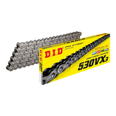 Chaîne de transmission DID 530VX3 120 maillons acier avec attache à riveter