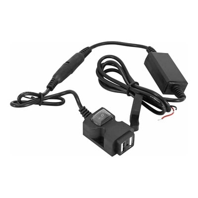 Chargeur double USB 5V 2,1A / 5V 1A Avoc avec interrupteur et fixation sur guidon/rétroviseur
