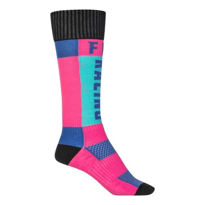 Chaussettes haute Fly Racing MX Thick rose/bleu