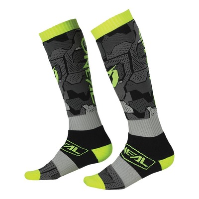 Chaussettes hautes O'Neal Pro MX Camo V.22 gris/jaune fluo