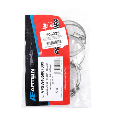 Collier de serrage à crémaillère en inox de 50 à 70 mm largeur 9 mm sachet de 5