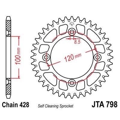 Couronne JT Sprockets Aluminium pas 428 52 dents - Pour Yamaha YZ 85 grandes roues 02-17