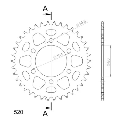 Couronne Supersprox alu noir pas 520 38 dents Kawasaki GPZ 550 84-89