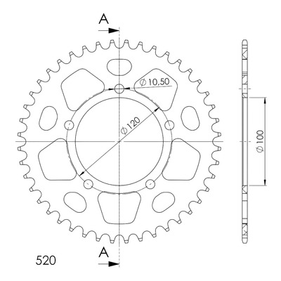 Couronne Supersprox alu pas 520 44 dents Aprilia SL 750 Shiver 07-16