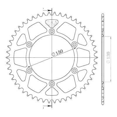 Couronne Supersprox Stealth noir 48 dents Yamaha 125 yz 99-21